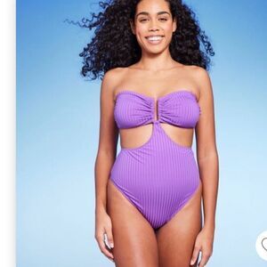 Shade & Shore Women's Bandeau Cut Out One Piece  Swimsuit Small